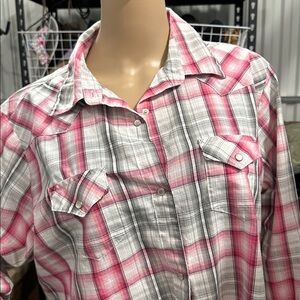 Wrangler Pink and Gray Plaid Button Down Shirt size XXL